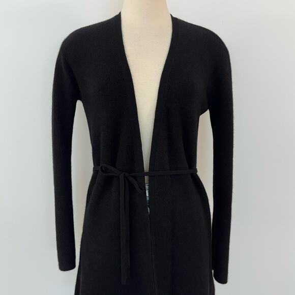 Theory Cashmere Tie Front Cardigan Feather Soft Black Tunic Sweater Size M - Picture 2 of 12